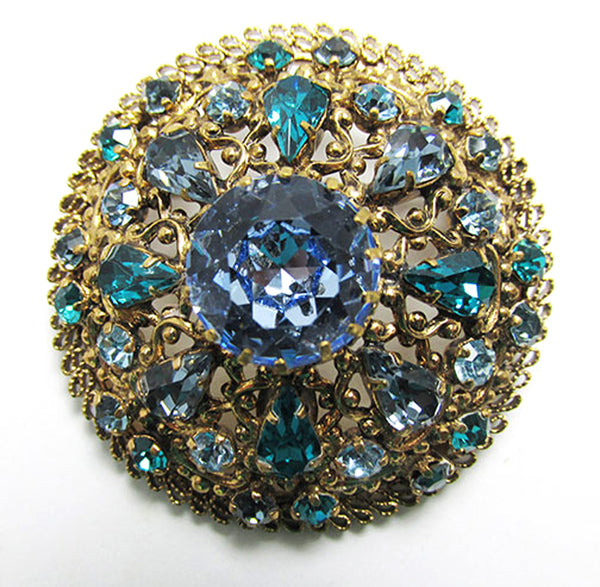 Signed Made in Austria Vintage Sapphire and Teal Pin  Front