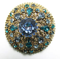 Signed Made in Austria Vintage Sapphire and Teal Pin  Front - Thumbnail