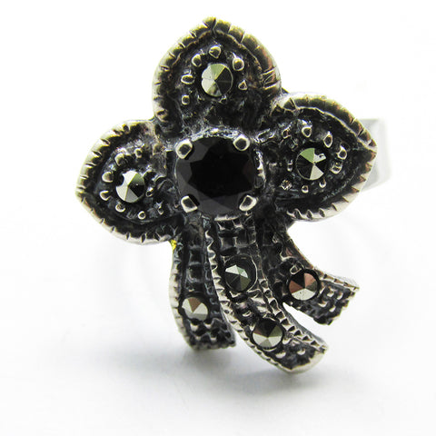 Mid-Century 1960s Vintage Marcasite and Diamante Fashion Ring - Front