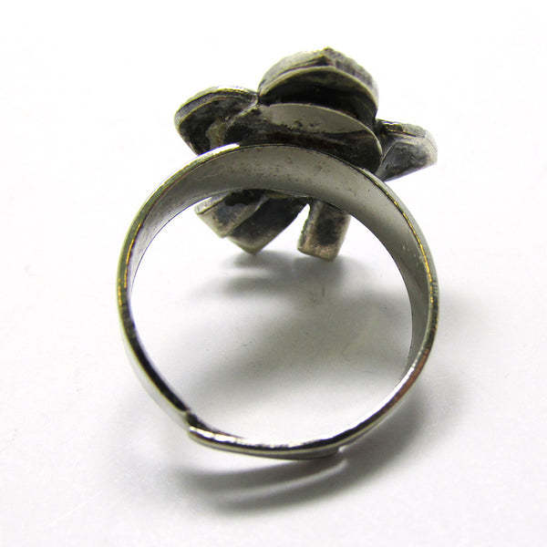 Mid-Century 1960s Vintage Marcasite and Diamante Fashion Ring - Back