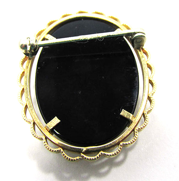 Gorgeous Krementz Vintage 1950s Black and White Glass Cameo Pin - Back