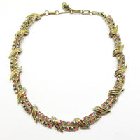 Coro 1950s Designer Mid-Century Iridescent Diamante Link Necklace - Front - Thumbnail