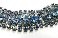 Vintage Jewelry 1950s Eye-Catching Sapphire Rhinestone Bracelet - Close Up - Thumbnail