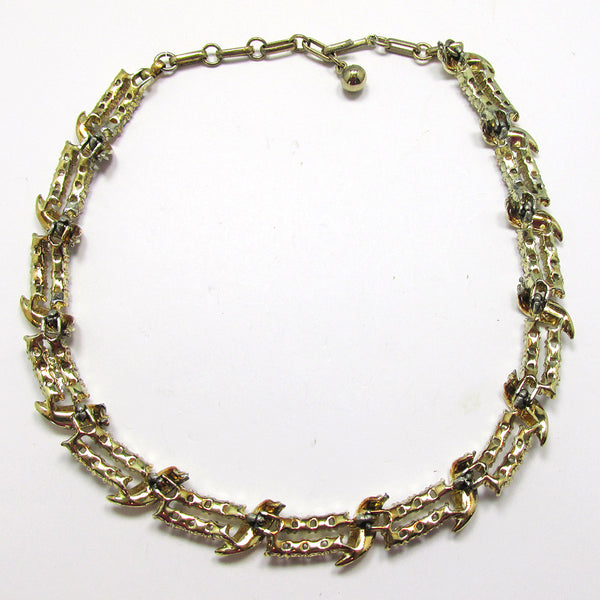 Coro 1950s Designer Mid-Century Iridescent Diamante Link Necklace - Back