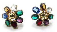 Van Dell Vintage Rhinestone and Gold-Filled Floral Pin and Earrings - Earring Fronts - Thumbnail