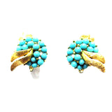 1950s Vintage Signed Crown Trifari Designer Turquoise Bead Earrings - Front