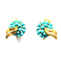 1950s Vintage Signed Crown Trifari Designer Turquoise Bead Earrings - Front - Thumbnail