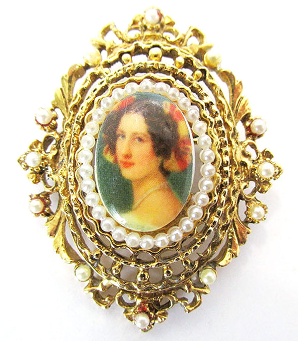 Signed Art Vintage 1950s Mid-Century Designer Pearl Portrait Pin - Front 