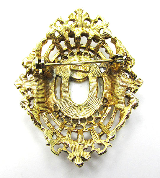Signed Art Vintage 1950s Mid-Century Designer Pearl Portrait Pin - Back