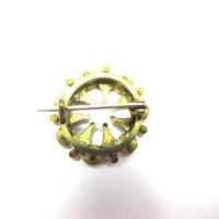 Dainty 1930s Retro Diamante, Brass, and Enamel Circular Pin - Back - Thumbnail