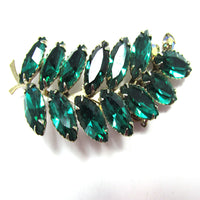 Flawless Vintage 1950s Mid-Century Green Diamante Leaf Spray Pin - Front - Thumbnail
