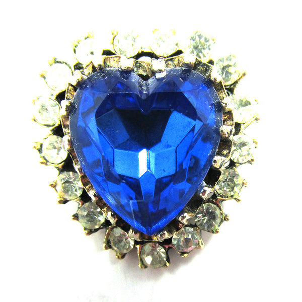 Vintage 1950s Mid-Century Sparkling Rhinestone Heart-Shaped Pin - Close Up