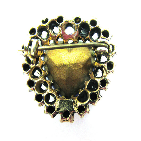Vintage 1950s Mid-Century Sparkling Rhinestone Heart-Shaped Pin- Back