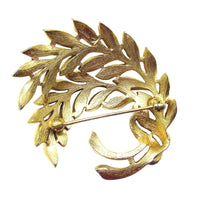 Vintage 1950s Signed Crown Trifari Designer Gold Leaf Pin - Back - Thumbnail