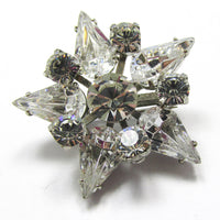 Vintage 1950s Three-Dimensional Sparkling Clear Diamante Star Pin - Front - Thumbnail