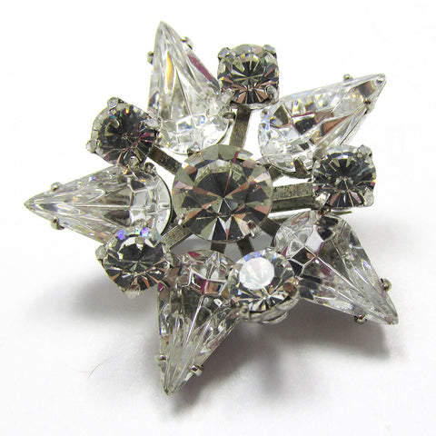 Vintage 1950s Three-Dimensional Sparkling Clear Diamante Star Pin - Front