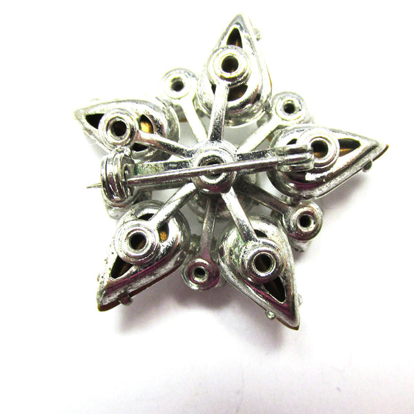 Vintage 1950s Three-Dimensional Sparkling Clear Diamante Star Pin - Back