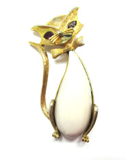 Signed JJ 1950s Vintage Designer Mid-Century Diamante Cool Cat Pin - Front - Thumbnail