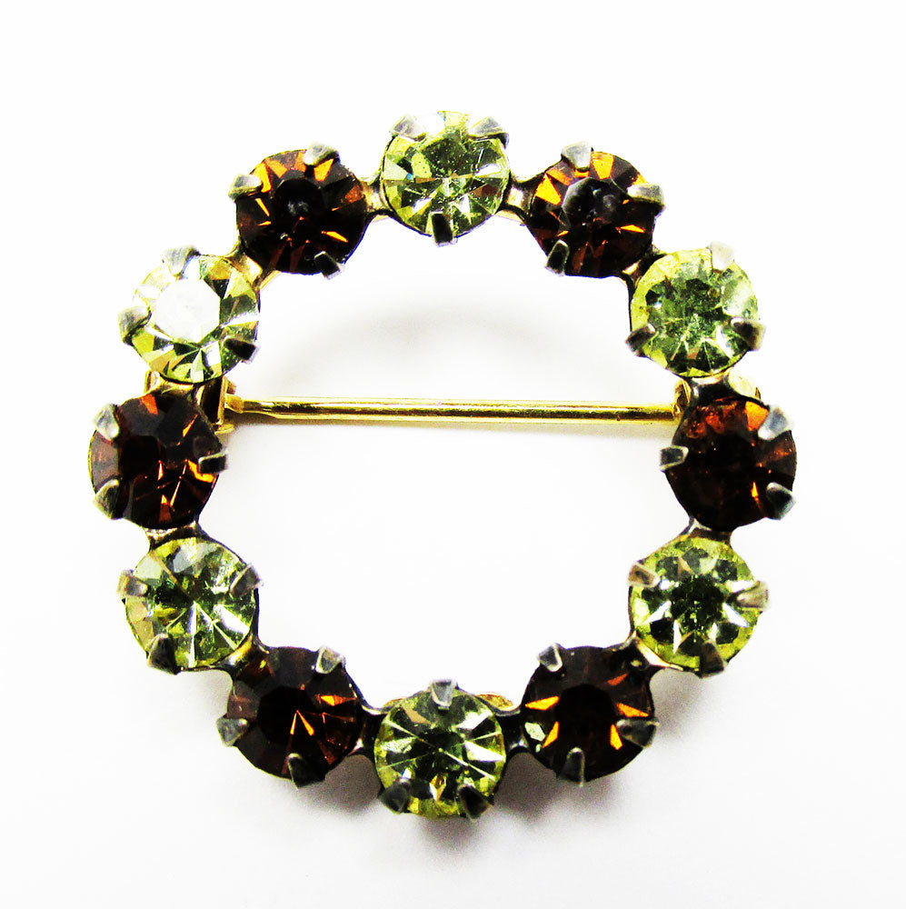 Dainty 1950s Signed Sorrento Gold-Filled Diamante Circle Pin