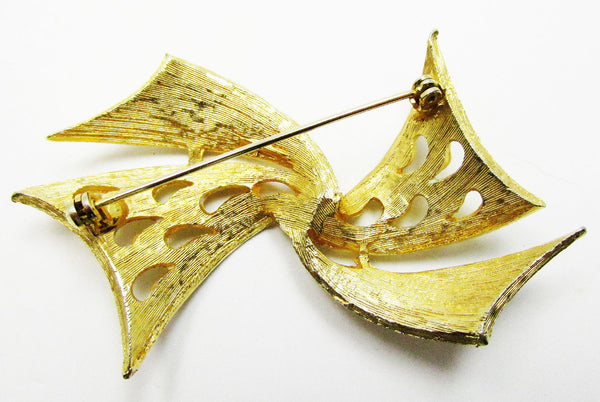 Vintage 1950s Mid-Century Gold Pierced Metalwork Bow Pin - Back