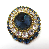 Stunning Sparkling Sapphire and Clear Rhinestone 1950s Vintage Pin - Front - Thumbnail