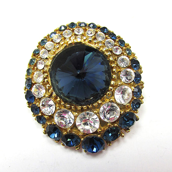 Stunning Sparkling Sapphire and Clear Rhinestone 1950s Vintage Pin - Front