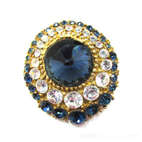 Stunning Sparkling Sapphire and Clear Rhinestone 1950s Vintage Pin - Front - Thumbnail