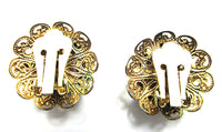 Vintage 1950s Topaz Rhinestone and Gold Floral Clip-On Earrings - Back - Thumbnail