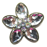Dramatic Vintage 1970s Contemporary Style Clear Rhinestone Floral Pin - Front - Thumbnail