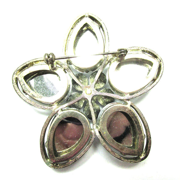 Dramatic Vintage 1970s Contemporary Style Clear Rhinestone Floral Pin - Back