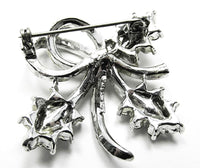 Vintage 1950s Topaz and Clear Rhinestone Silver Floral Pin - Back - Thumbnail