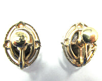 Vintage 1950s Signed Black and White Cameo Earrings - Back - Thumbnail