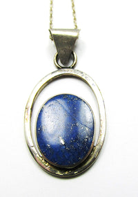 Vintage 1990s Contemporary Style Lapis Lazuli Sterling Pendant  Close Up - Thumbnail