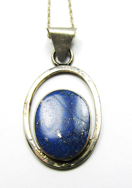 Vintage 1990s Contemporary Style Lapis Lazuli Sterling Pendant  Close Up