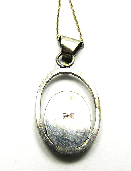 Vintage 1990s Contemporary Style Lapis Lazuli Sterling Pendant - Back