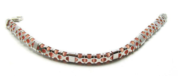 Vintage 1980s Contemporary Style Sterling Silver and Pink Bracelet - Front