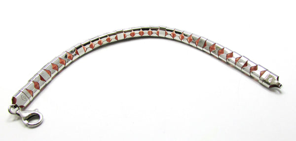 Vintage 1980s Contemporary Style Sterling Silver and Pink Bracelet - Back