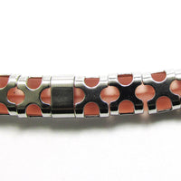 Vintage 1980s Contemporary Style Sterling Silver and Pink Bracelet - Close Up - Thumbnail
