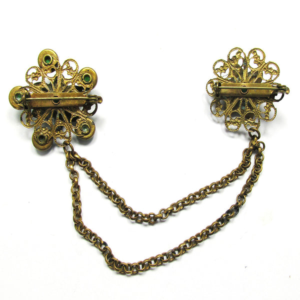 Vintage 1950s Distinctive Mid-Century Double Chain and Floral Pins - Back