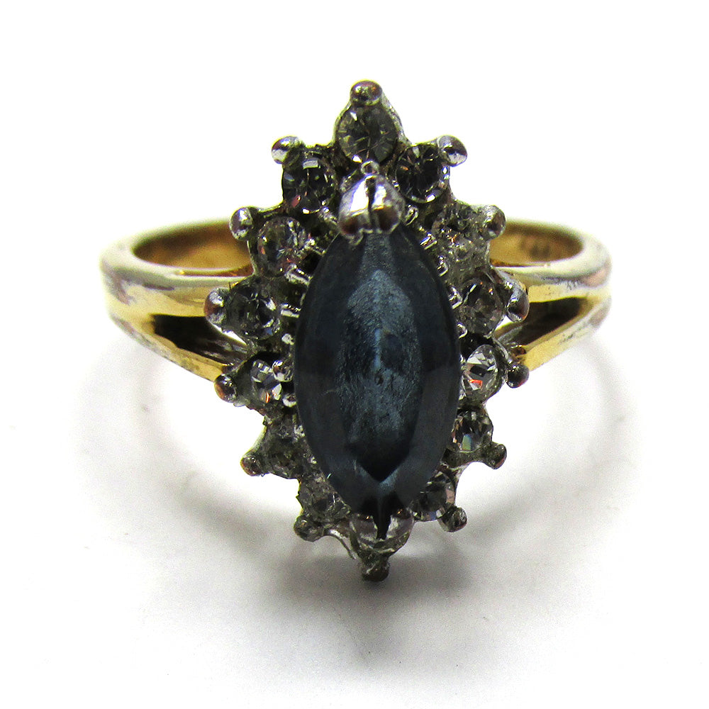 Vintage 1960s Mid-Century Sapphire Diamante Fashion Ring - Front