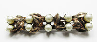 JayKel Vintage 1940s Pearl and Sterling Vermeil Floral Bar Pin - Front - Thumbnail