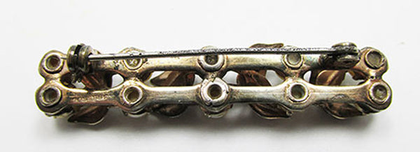 JayKel Vintage 1940s Pearl and Sterling Vermeil Floral Bar Pin - Back