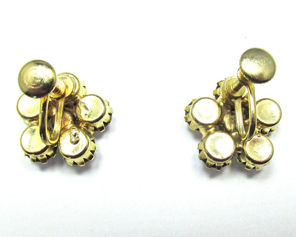 1950s Mid-Century Vintage Aurora Borealis Diamante Floral Earrings - Back