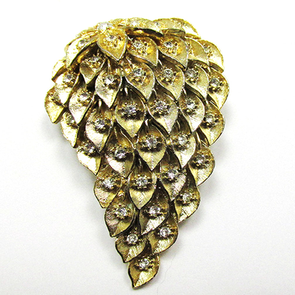 Bold and Dramatic 1950s Mid-Century Clear Rhinestone Floral Pin - Front