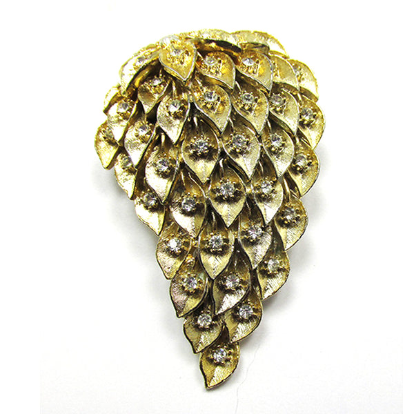 Bold and Dramatic 1950s Mid-Century Clear Rhinestone Floral Pin - Front