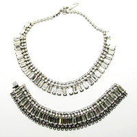 Vintage 1950s Clear Rhinestone Silver-Toned Necklace and Bracelet Set - Front - Thumbnail