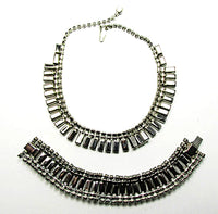 Vintage 1950s Clear Rhinestone Silver-Toned Necklace and Bracelet Set - Back - Thumbnail
