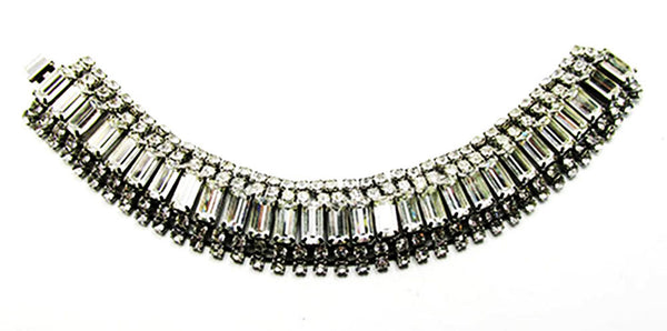 Vintage 1950s Clear Rhinestone Silver-Toned Necklace and Bracelet Set  - Bracelet Front