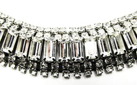 Vintage 1950s Clear Rhinestone Silver-Toned Necklace and Bracelet Set - Close Up - Thumbnail