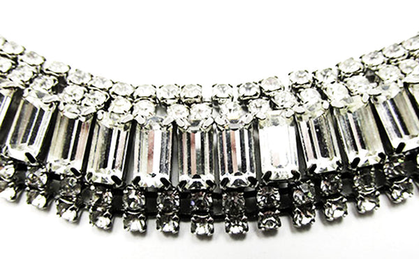 Vintage 1950s Clear Rhinestone Silver-Toned Necklace and Bracelet Set - Close Up